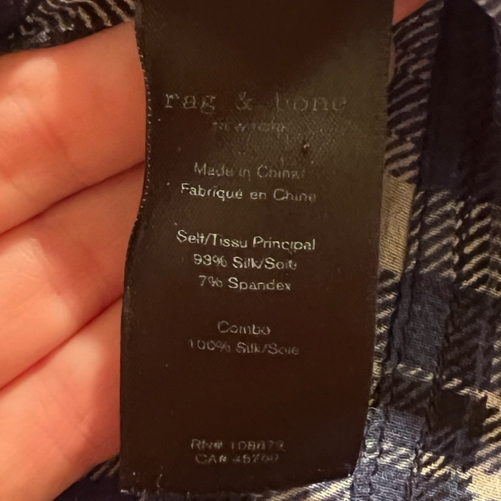 Rag & Bone Byron Button-Front Silk Sheer Chiffon Plaid Blue Black XXS Like New - Picture 11 of 11